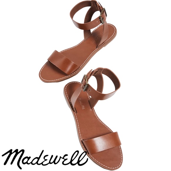 Madewell Boardwalk Ankle Strap Sandal Leather Cognac brown size 7.5 Women’s EUC - Picture 1 of 11